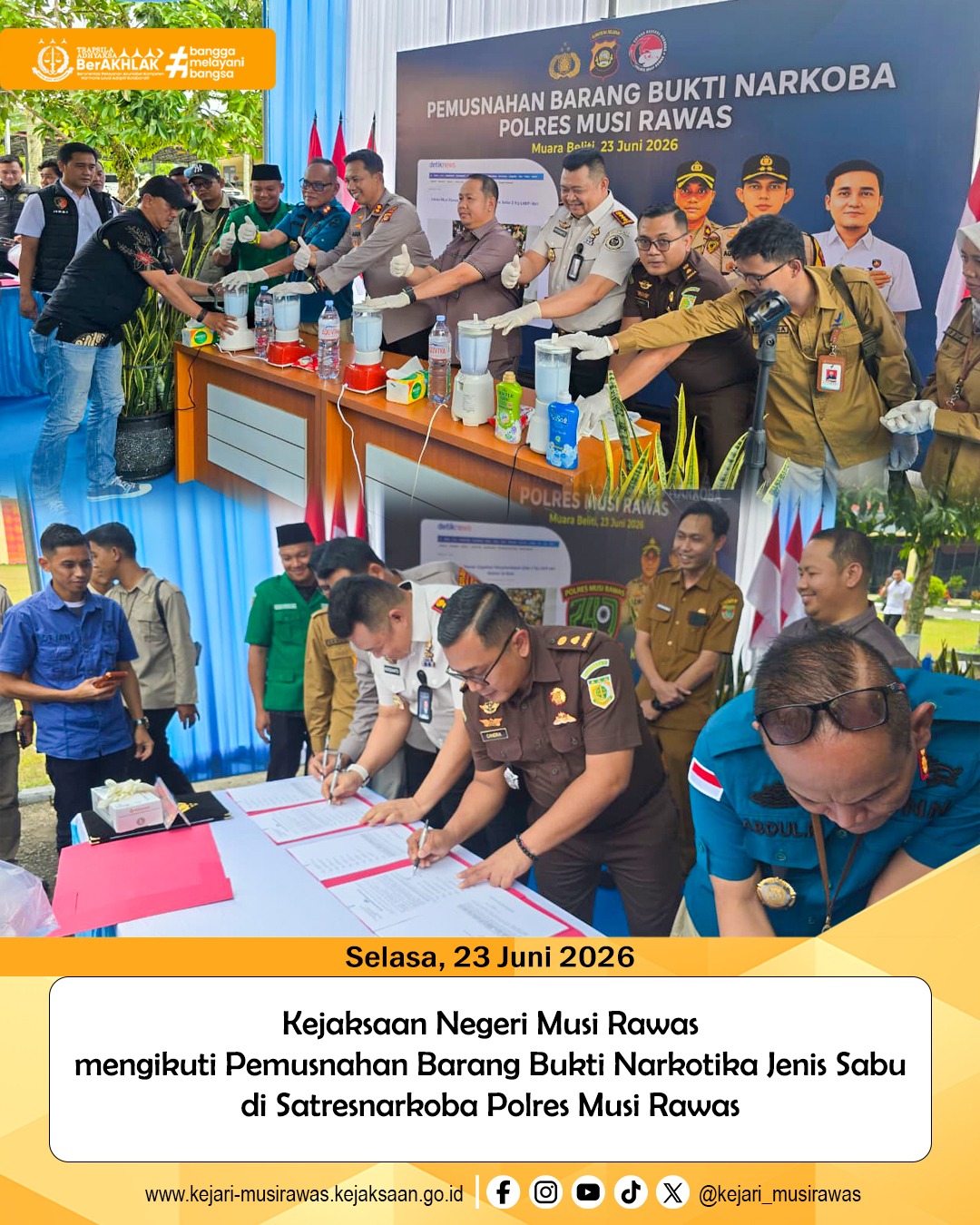 Kasi PAPBB Kejari Musi Rawas Hadiri Pemusnahan Barang Bukti Sabu di Polres Musi Rawas