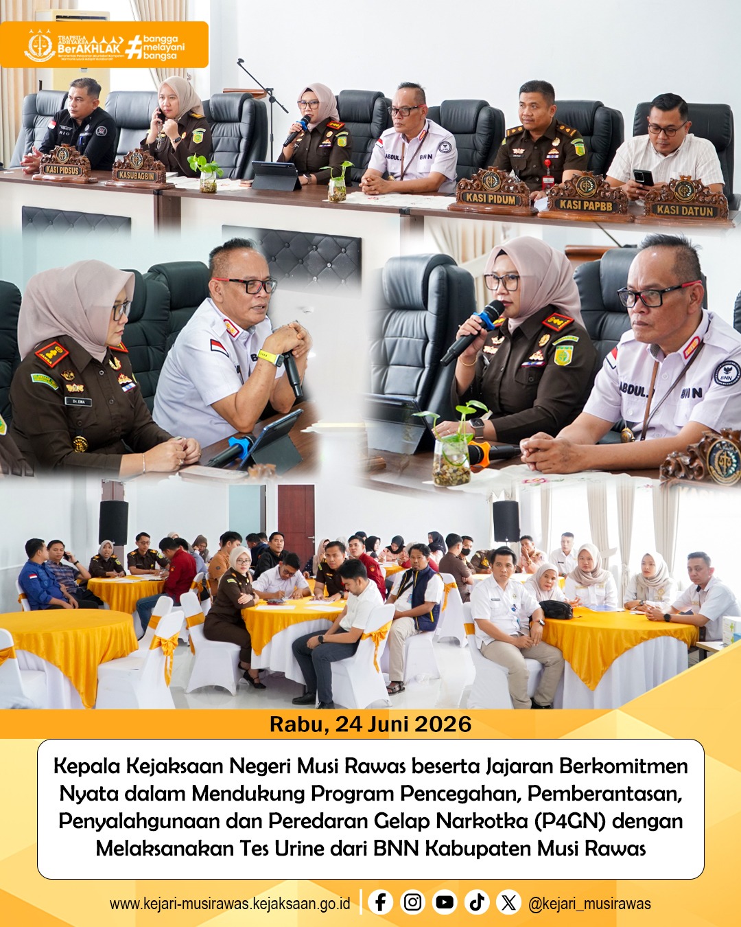 Wujudkan Lingkungan Kerja Bersih Narkoba Kejari Musi Rawas Laksanakan Tes Urine Bersama BNN