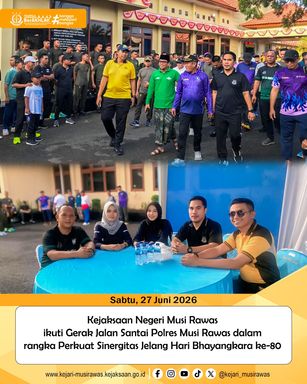 Kejaksaan Negeri Musi Rawas ikuti gerak jalan santai Polres Musi Rawas dalam rangka perkuat sinergitas jelang Hari Bhayangkara ke-80