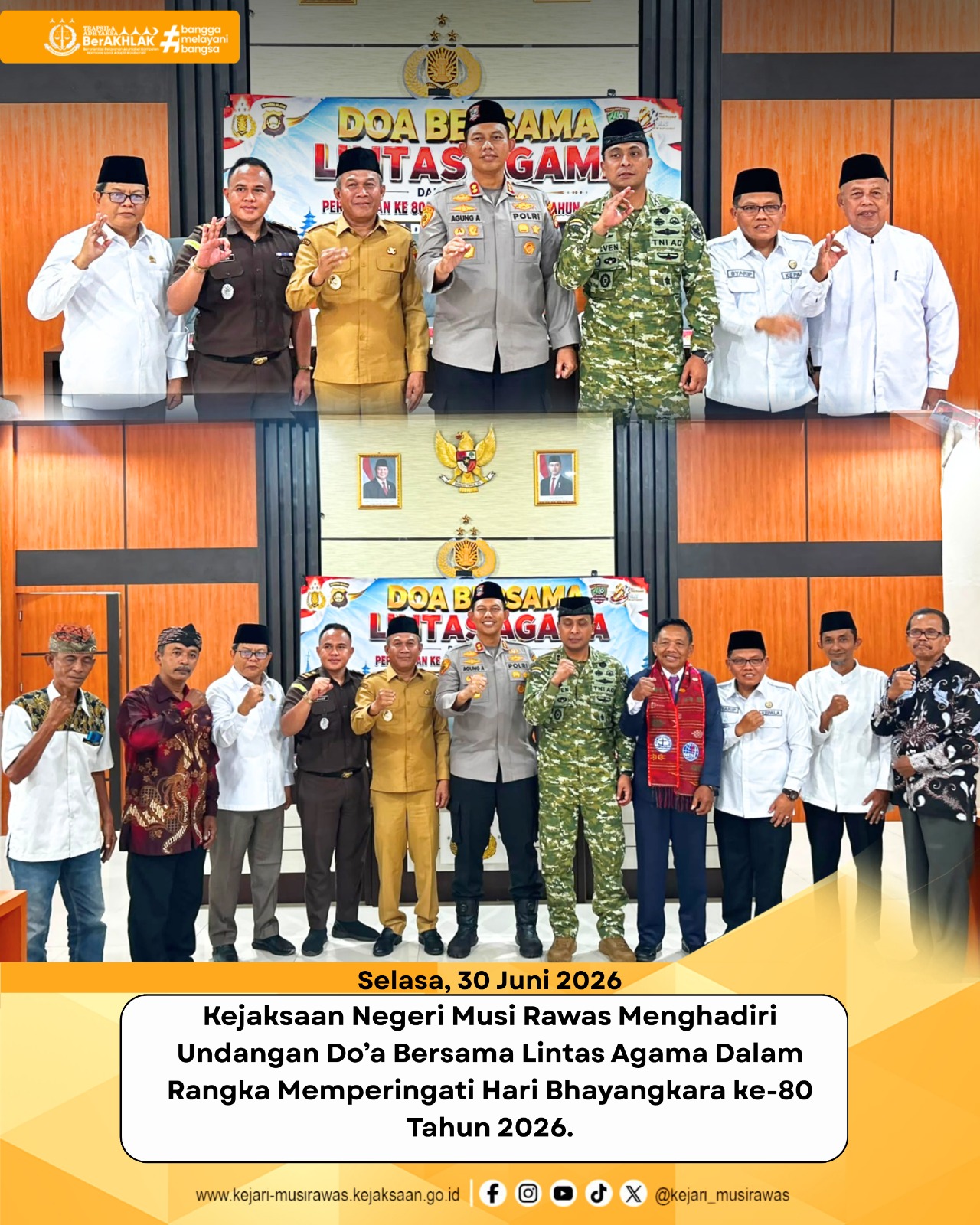 Kejaksaan Negeri Musi Rawas Hadiri Do’a Bersama Lintas Agama dalam Rangka Hari Bhayangkara ke-80
