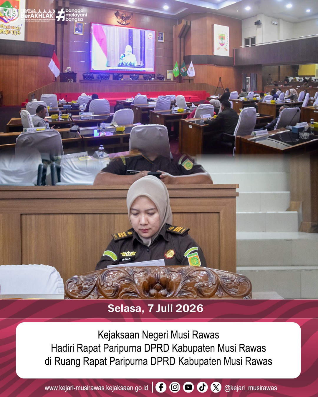 Kepala Sub Bagian Pembinaan Kejaksaan Negeri Musi Rawas Rila Febriana SH MH Hadiri Rapat Paripurna DPRD Kabupaten Musi Rawas di Ruang Rapat Paripurna DPRD Kabupaten Musi Rawas