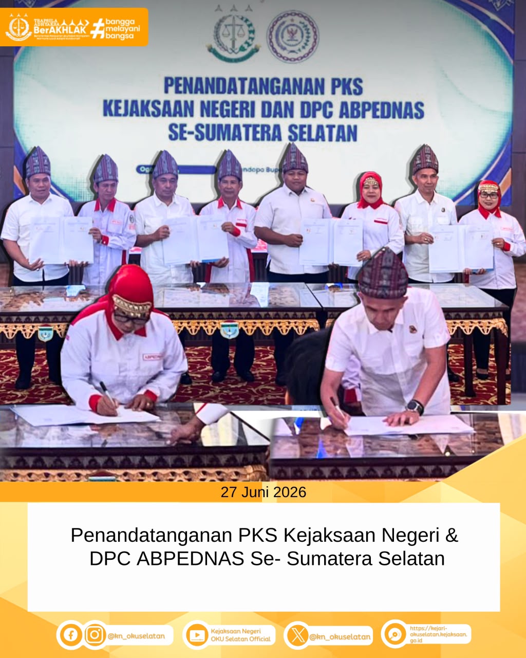 Kejari OKU Selatan Ikuti Penandatanganan PKS Kejaksaan Negeri se-Sumsel dengan DPC ABPEDNAS se-Sumsel