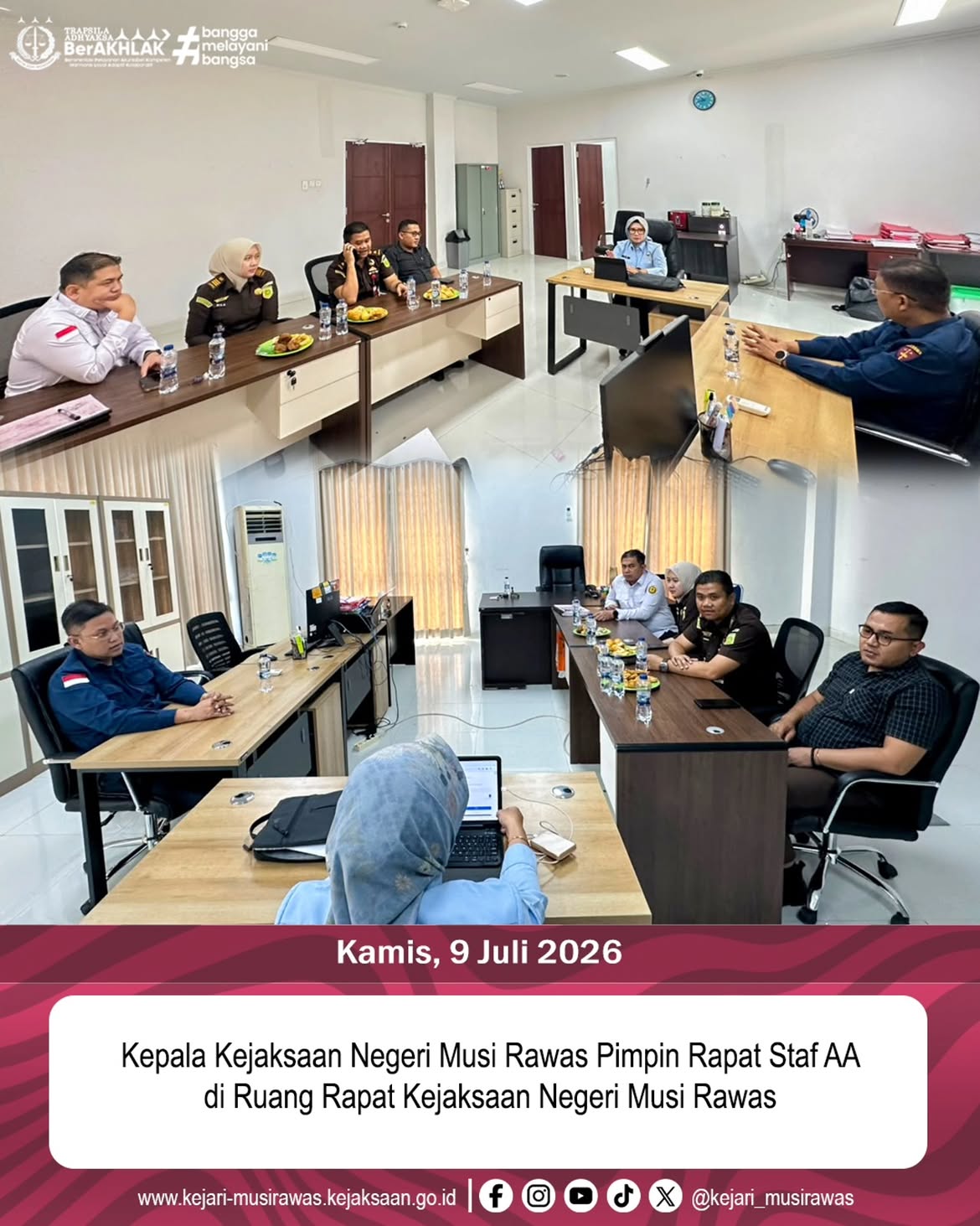 Kepala Kejaksaan Negeri Musi Rawas Dr Ema Siti Huzaemah Ahmad SH MH Pimpin Rapat Staf AA beserta para Kasi dan Kasubagbin