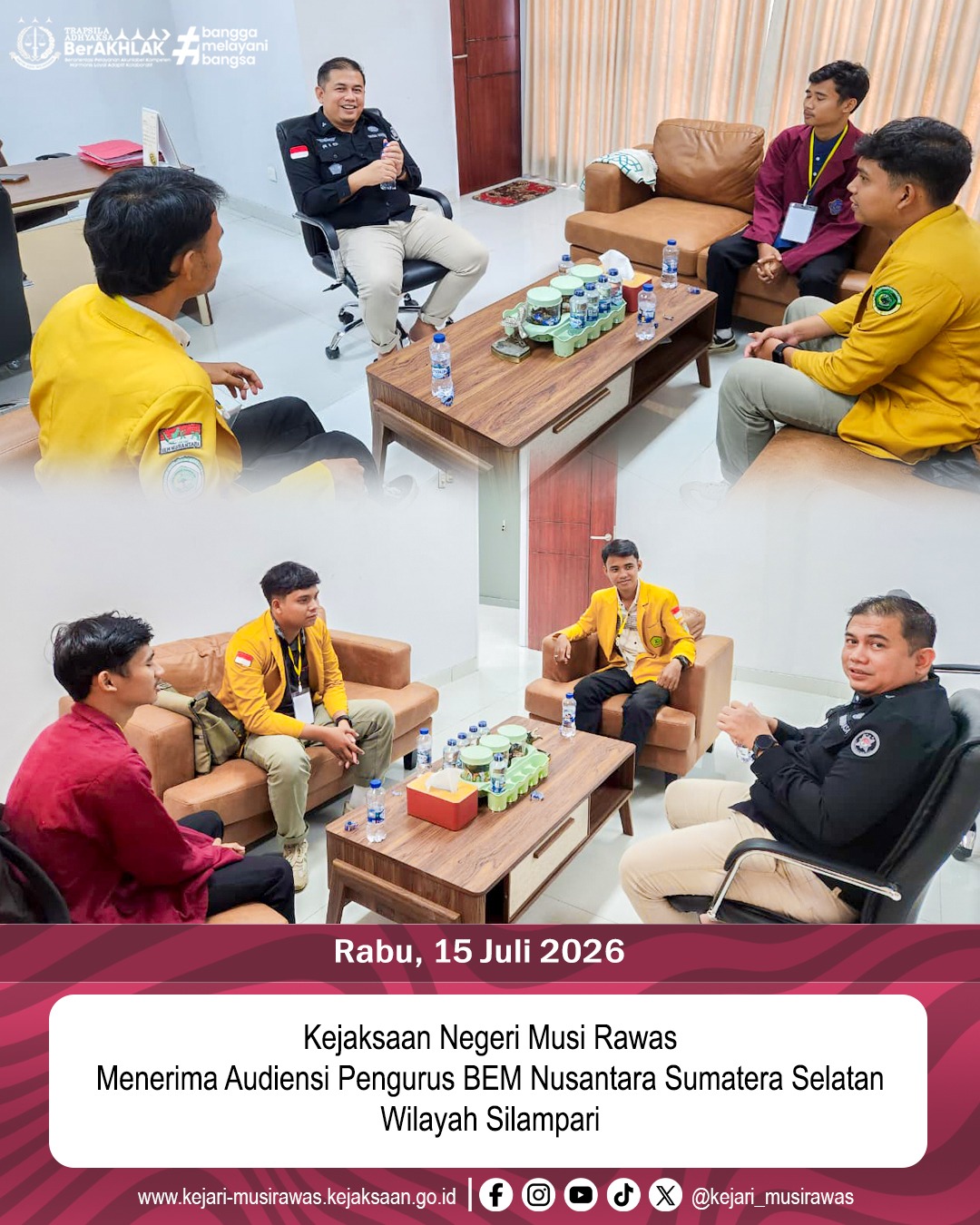 Kepala Seksi Intelijen Kejaksaan Negeri Musi Rawas Rio Purnama SH MH Menerima Audiensi Pengurus BEM Nusantara Sumatera Selatan Wilayah Silampari