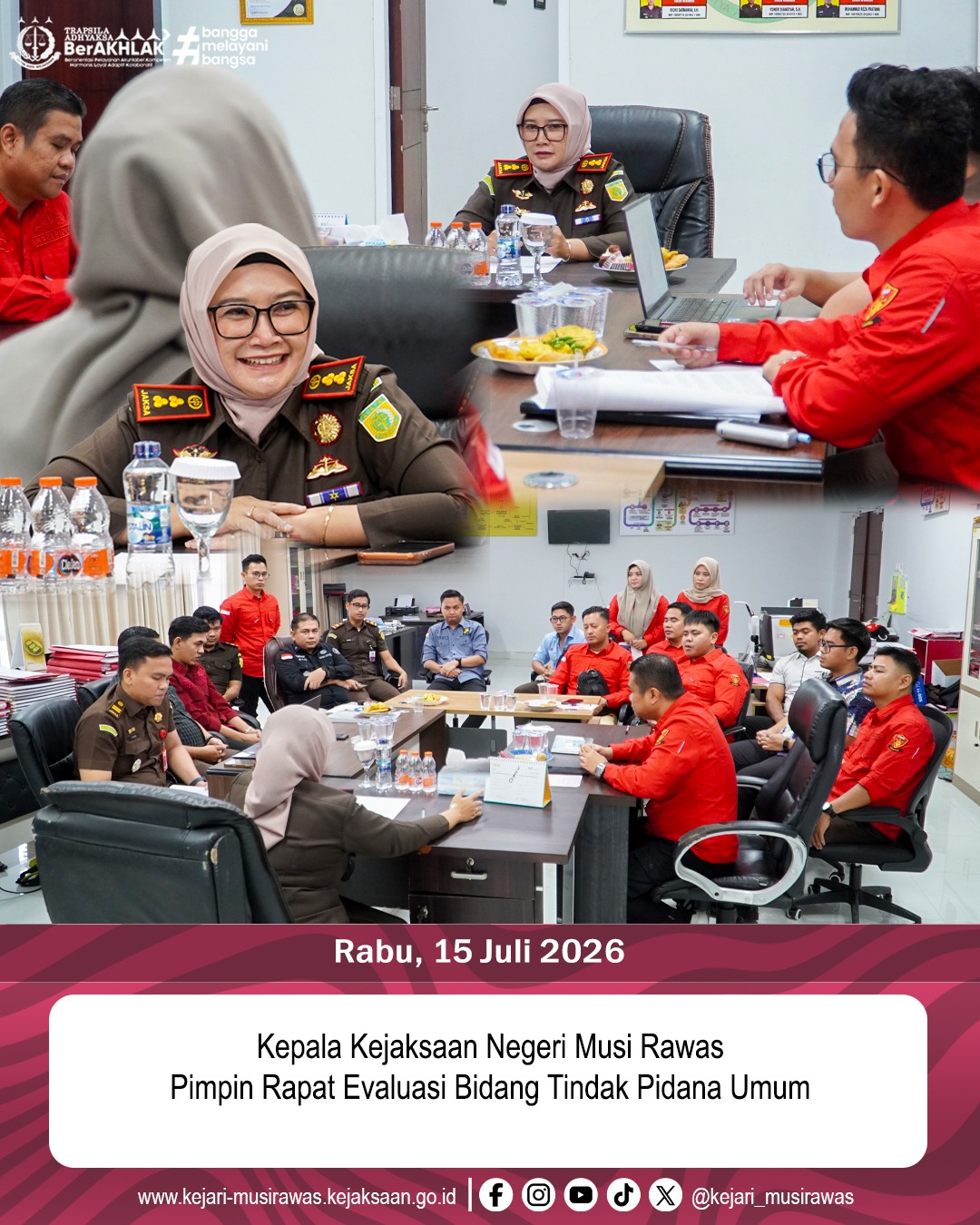 Kepala Kejaksaan Negeri Musi Rawas Dr Ema Siti Huzaemah Ahmad SH MH Memimpin Rapat Evaluasi Bersama Jajaran Tindak Pidana Umum 