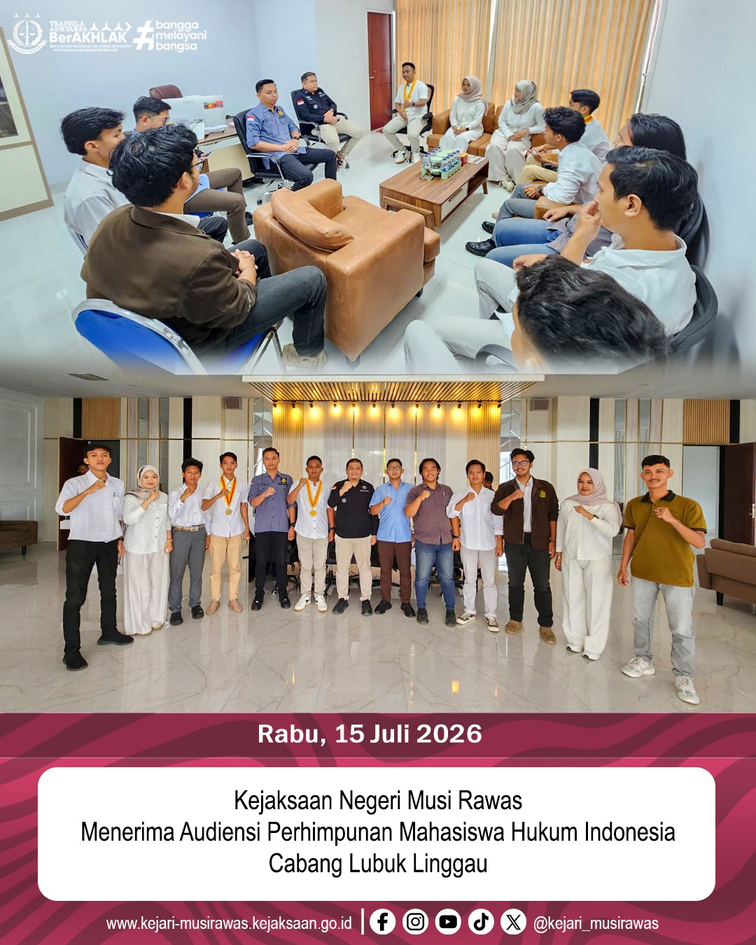 Kepala Seksi Intelijen Kejaksaan Negeri Musi Rawas Rio Purnama SH MH Menerima Audiensi Perhimpunan Mahasiswa Hukum Indonesia Cabang Lubuk Linggau
