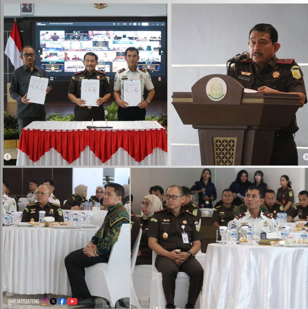 KAJATI SULTENG LAKSANAKAN PENANDATANGANAN PKS BERSAMA PENGADILAN TINGGI DAN KANWIL DITJENPAS TENTANG PELAKSANAAN SIDANG SECARA ELEKTRONIK