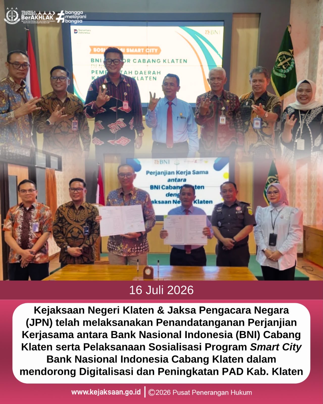 Penandatanganan Perjanjian Kerjasama antara Bank Nasional Indonesia BNI) Cabang Klaten