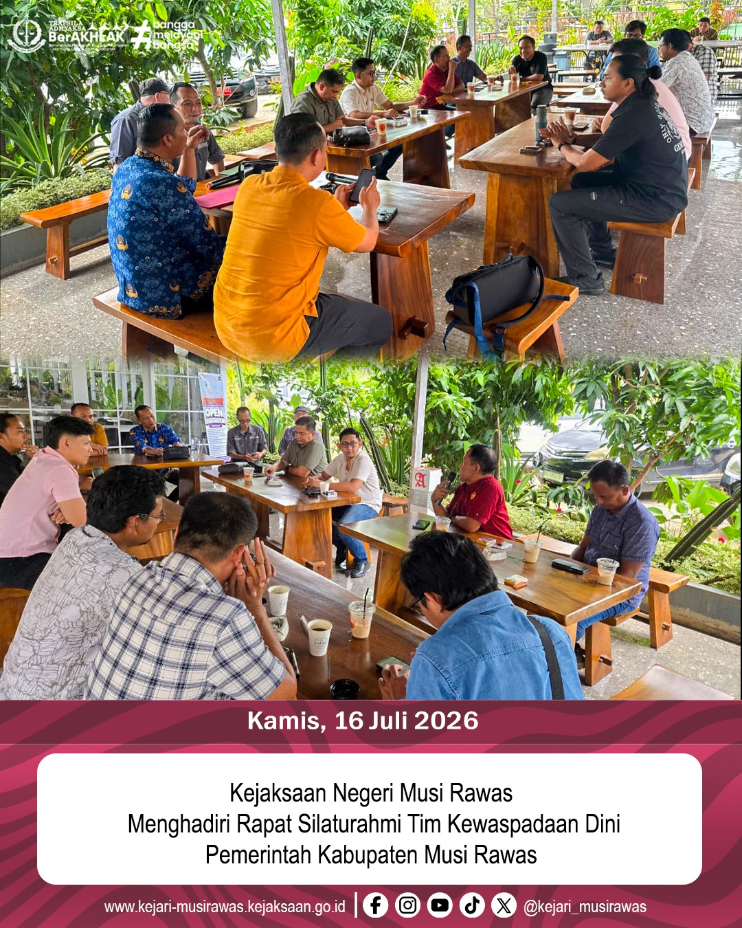 Kepala Seksi Intelijen Kejaksaan Negeri Musi Rawas Rio Purnama SH MH didampingi Kepala Subseksi II Intelijen Imam Fauzi SH menghadiri undangan rapat silaturahmi Tim Kewaspadaan Dini Pemerintah Kabupaten Musi Rawas