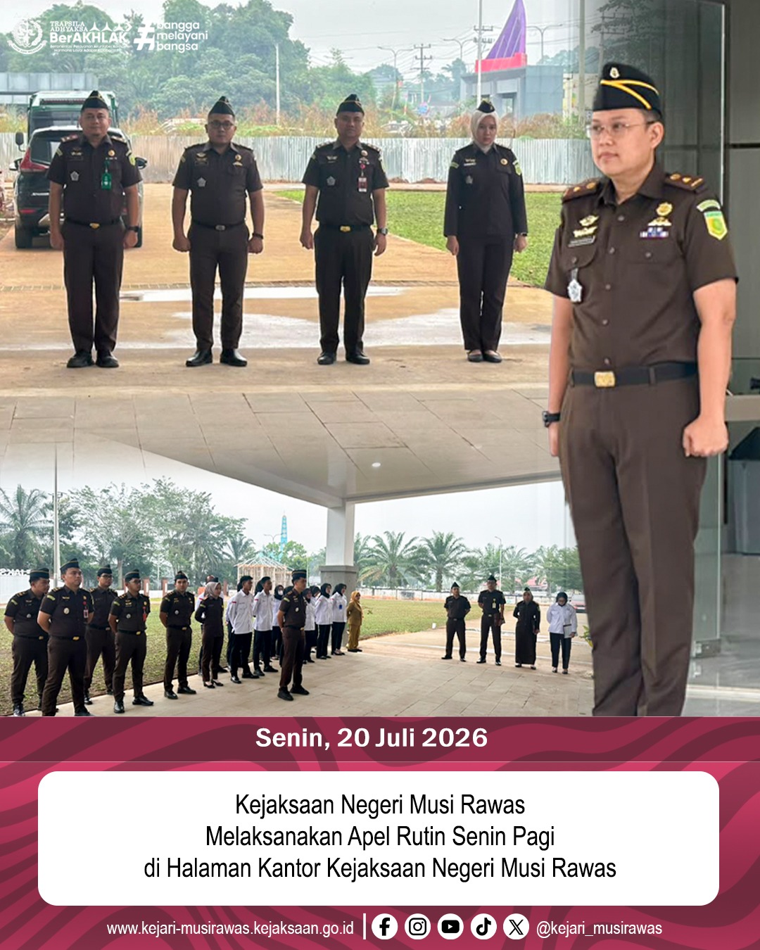 Kepala Seksi Tindak Pidana Khusus Kejaksaan Negeri Musi Rawas Imam Murtadlo SH MH menjadi penerima Apel Senin Pagi Jajaran Kejaksaan Negeri Musi Rawas