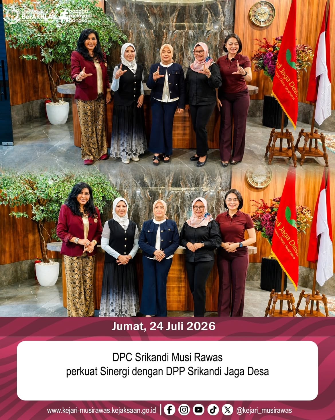 Kepala Kejaksaan Negeri Musi Rawas Dr Ema Siti Huzaemah Ahmad SH MH hadiri undangan DPC Srikandi Musi Rawas perkuat Sinergi dengan DPP Srikandi Jaga Desa