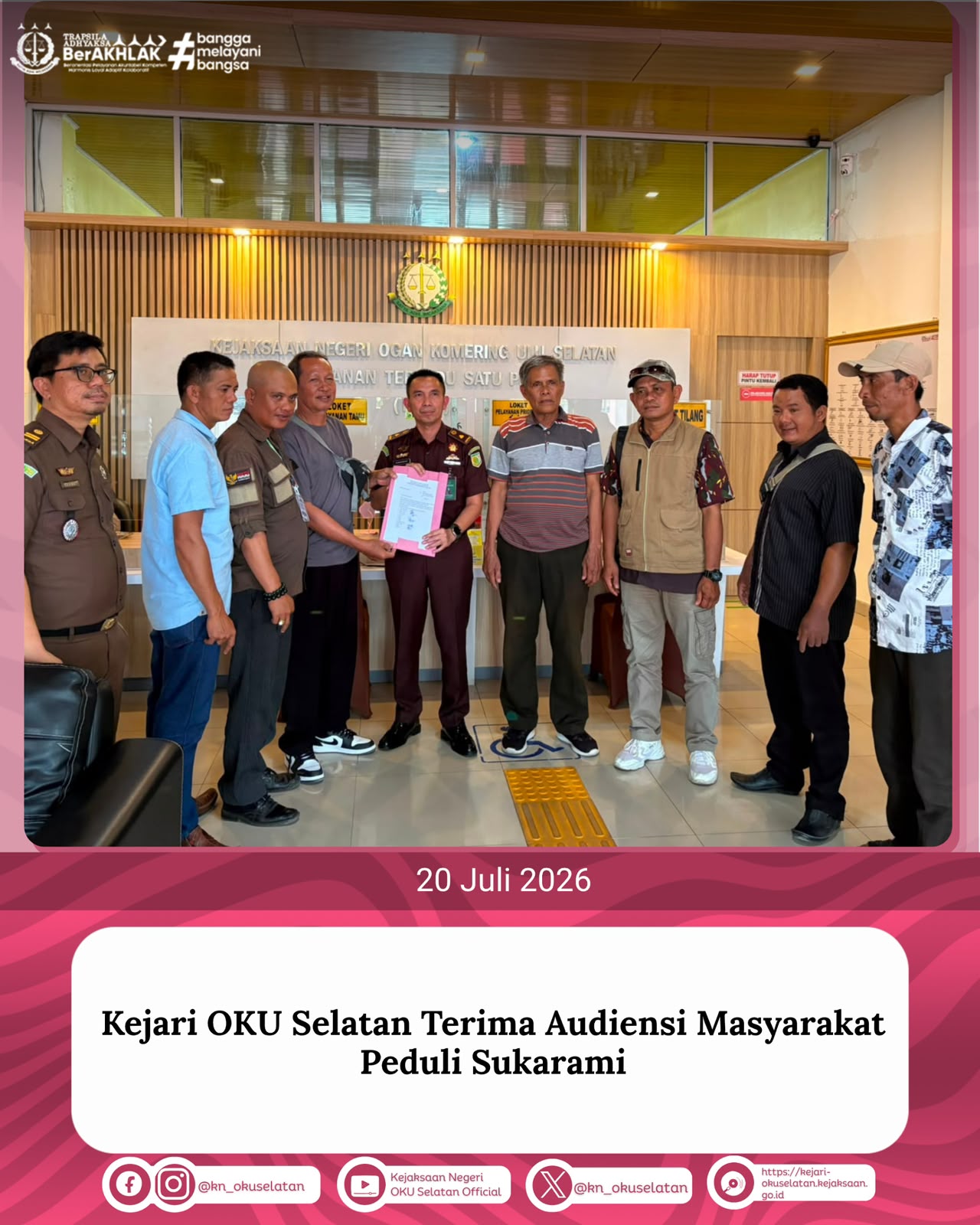 Kejari OKU Selatan Terima Audiensi Masyarakat Peduli Sukarami Terkait Perkembangan Penanganan Perkara Dugaan Tindak Pidana Korupsi