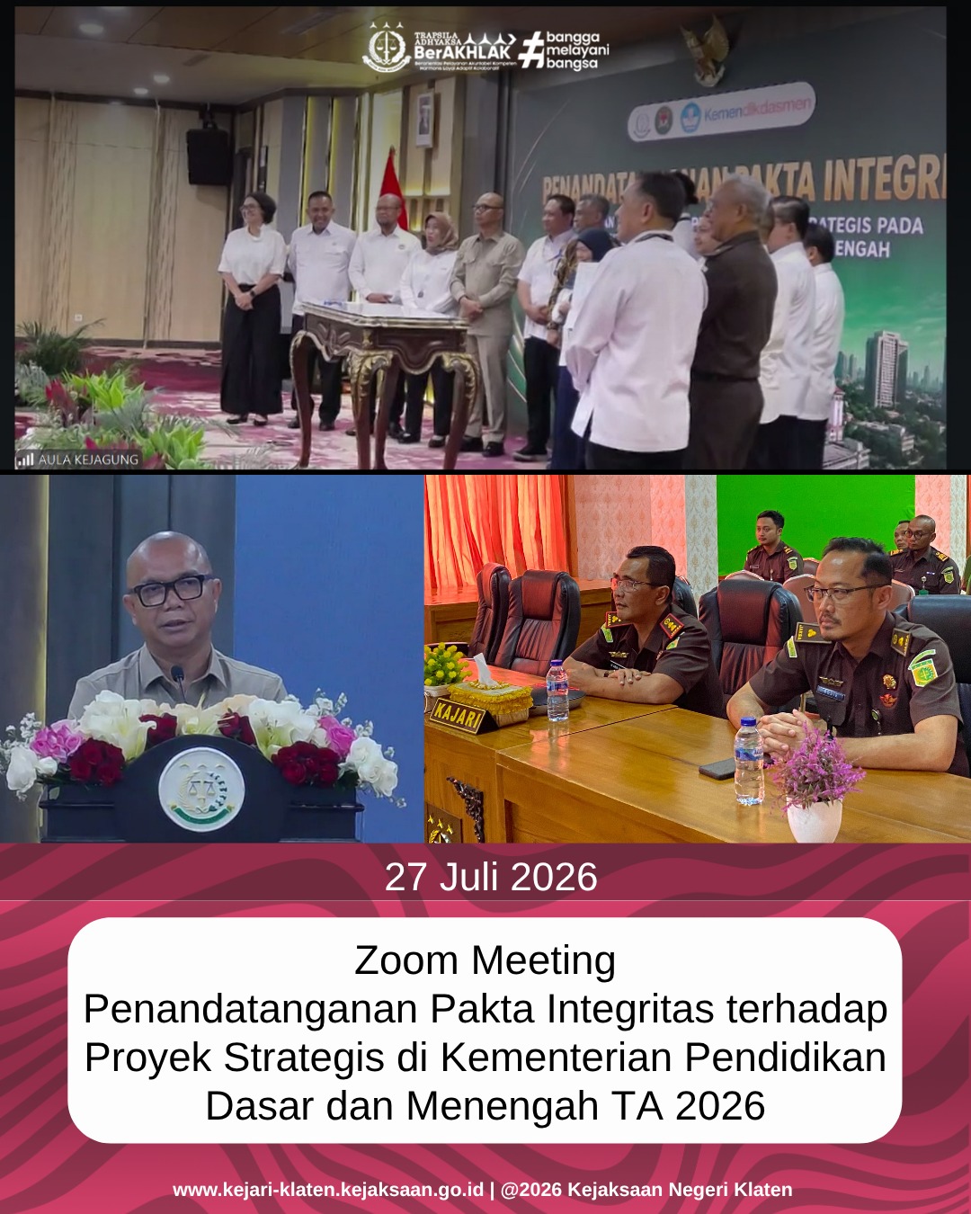 Zoom Meeting Penandatanganan Pakta Integritas terhadap Proyek Strategis di Kementerian Pendidikan Dasar dan Menengah TA 2026