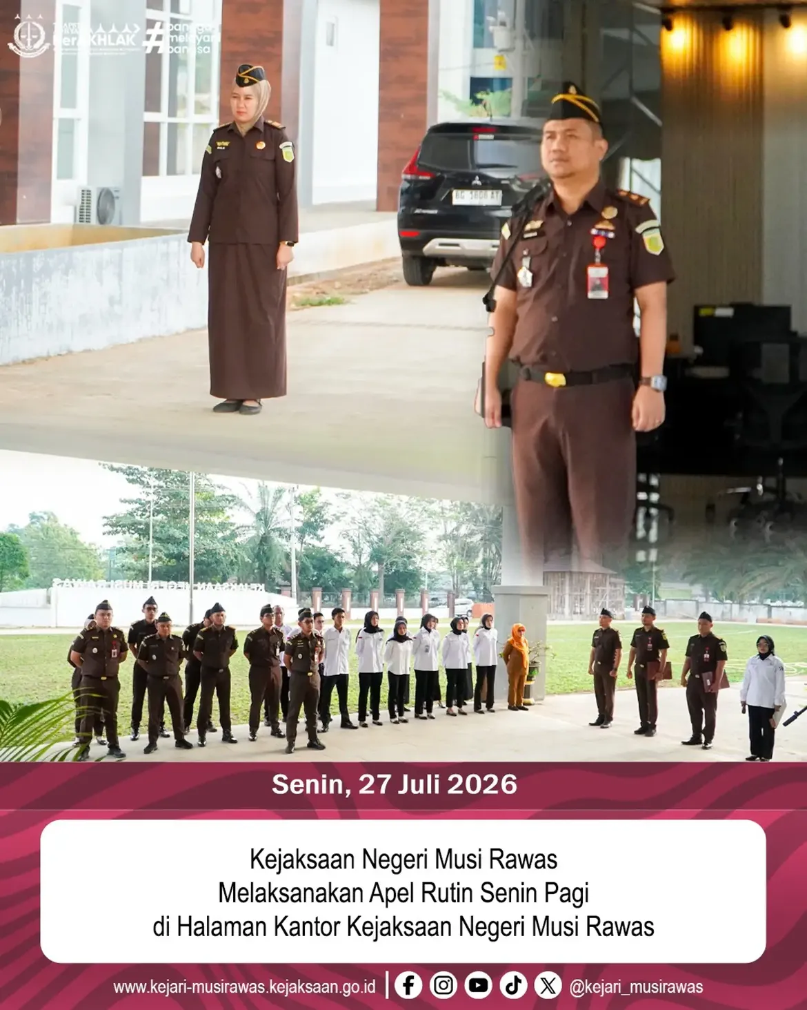 Kepala Seksi Tindak Pidana Umum Kejaksaan Negeri Musi Rawas Erwan Mardiansyah T SH MH menjadi penerima Apel Senin Pagi Jajaran Kejaksaan Negeri Musi Rawas
