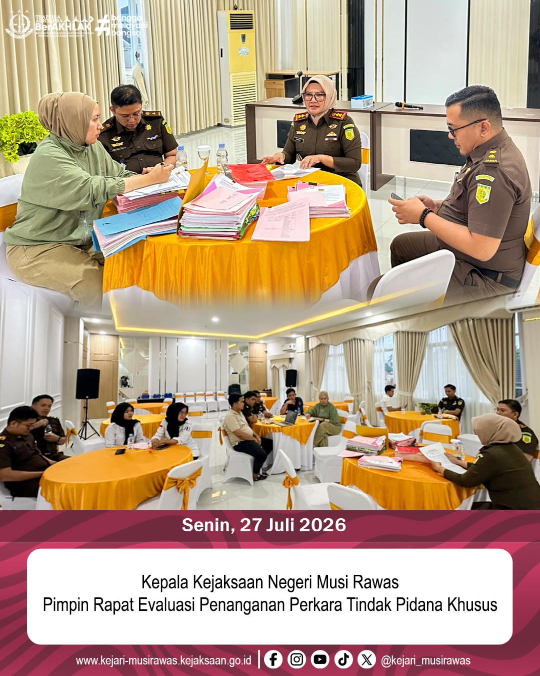 Kepala Kejaksaan Negeri Musi Rawas Dr Ema Siti Huzaemah Ahmad SH MH Pimpin Rapat Evaluasi Penanganan Perkara Tindak Pidana Khusus