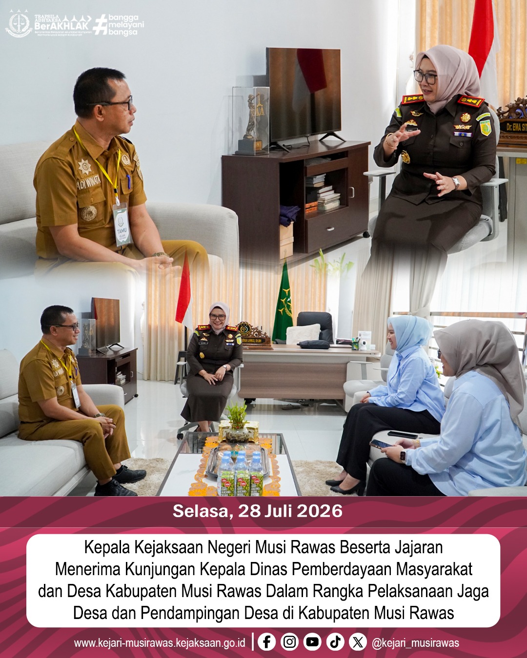 Kepala Kejaksaan Negeri Musi Rawas Dr Ema Siti Huzaemah Ahmad SH MH beserta Jajaran Menerima Kunjungan Kepala Dinas Pemberdayaan Masyarakat dan Desa Kabupaten Musi Rawas Dalam Rangka Pelaksanaan Jaga Desa dan Pendampingan Desa di Kabupaten Musi Rawas