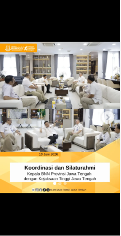 Koordinasi dan Silaturahmi Kepala BNN Provinsi Jawa Tengah dengan Kejaksaan Tinggi Jawa Tengah