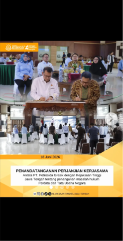 PENANDATANGAN PERJANJIAN KERJASAMA Antasa PT Petrosida Gresik dengan Kejaksaan Tinggi Jawa Tengah tentang penanganan masalah hukum Perdata dan Tata Usaha Negara