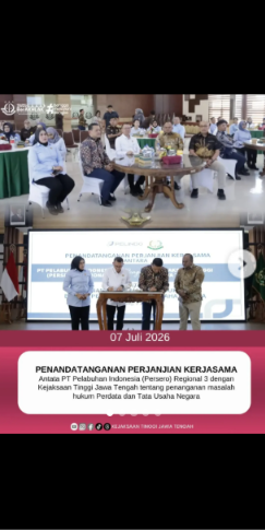 PENNADATANGANAN PERJANJIAN KERJASAMA Antara PT Pelabuhan Indoensia Persero) Regional 3 dengan Kejaksaan Tinggi Jawa Tengah tentang penanganan masalah hukum Perdata dan Tata Usaha Negara