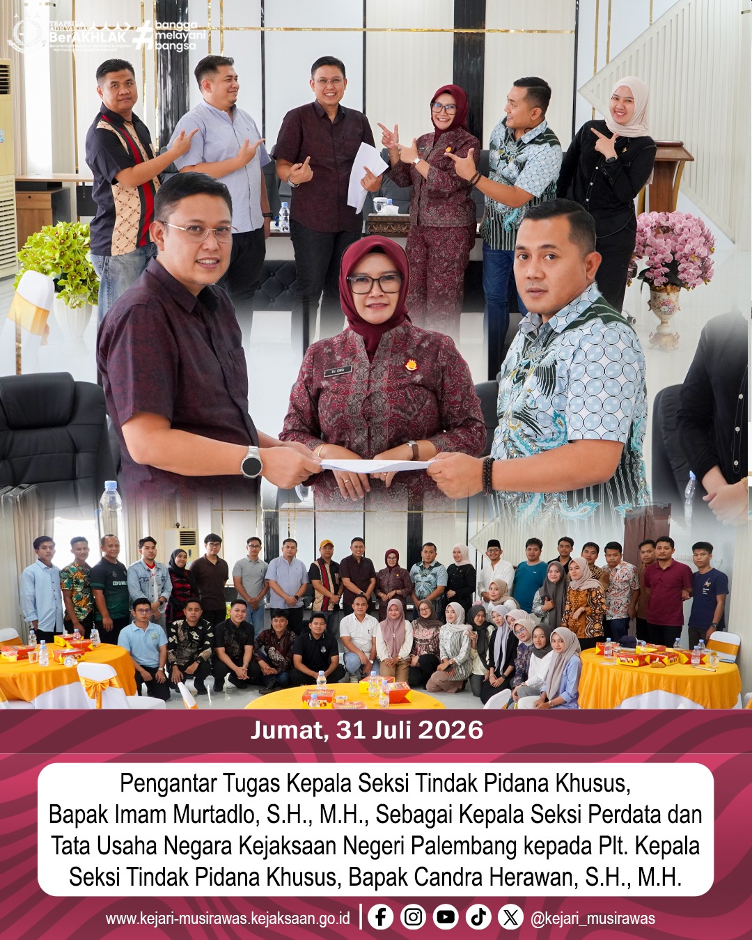 Kejari Musi Rawas Gelar Acara Pengantar Tugas Kasi Pidsus Imam Murtadlo ke Kejari Palembang