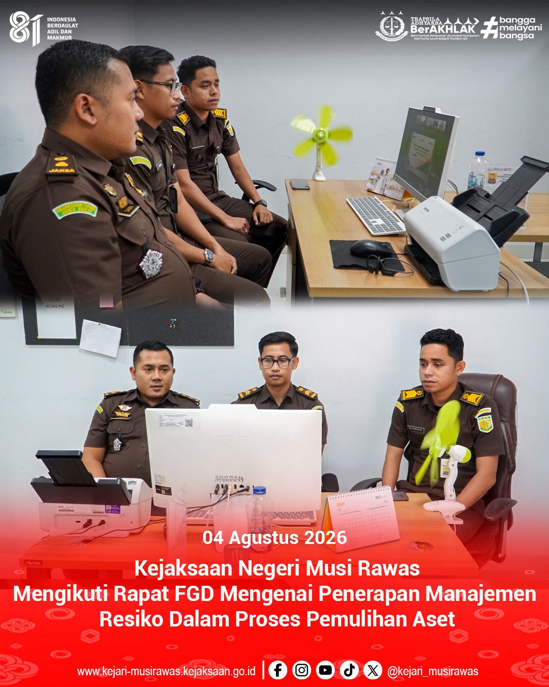 Kepala Seksi Pemulihan Aset dan Pengelolaan Barang Bukti Candra Herawan SH MH beserta jajaran mengikuti Rapat FGD mengenai penerapan manajemen risiko dalam proses pemulihan aset