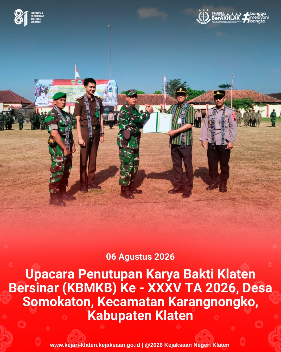 Upacara Penutupan Karya Bakti Klaten Bersinar KBMKB) Ke-XXXV Tahun Anggaran 2026