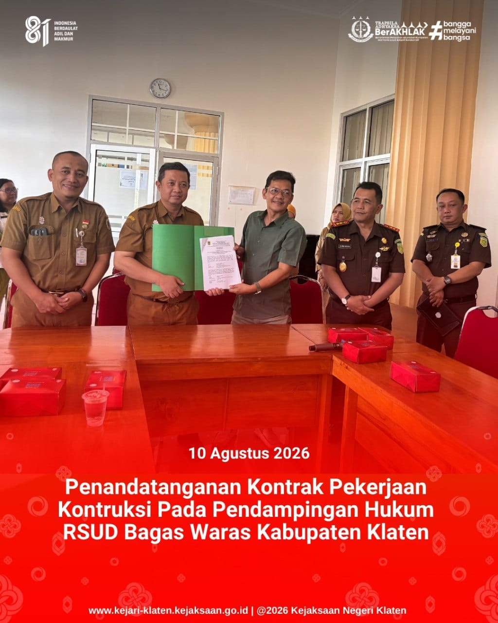 Penandatangan Kontrak Pekerjaan Kontruksi Pada Pendampingan Hukum RSUD Bagas Waras Kabupaten Klaten