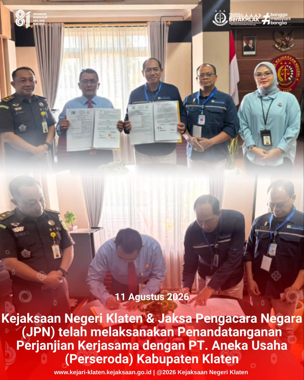Penandatanganan Perjanjian Kerjasama antara PT Aneka Usaha Kabupaten Klaten dengan Kejaksaan Negeri Klaten