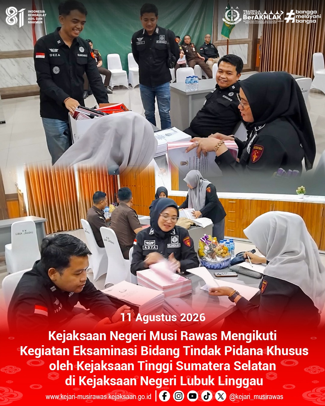 Kejaksaan Negeri Musi Rawas Mengikuti Kegiatan Eksaminasi Bidang Tindak Pidana Khusus oleh Kejaksaan Tinggi Sumatera Selatan di Kejaksaan Negeri Lubuk Linggau