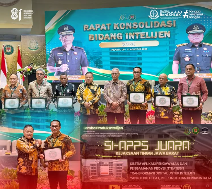 Bidang Intelijen Kejaksaan Tinggi Jawa Barat Raih Penghargaan Terbaik I Pembuatan Produk Intelijen dalam Rapat Konsolidasi Bidang Intelijen Tahun 2026