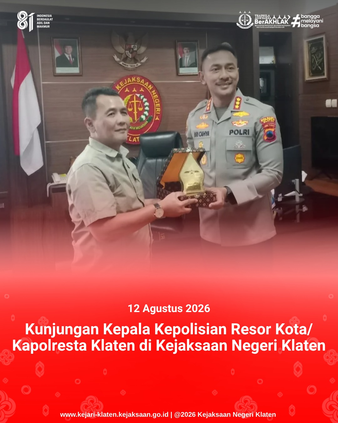 Kunjungan Kepala Kepolisian Resor Kota Kapolresta Klaten di Kejaksaan Negeri Klaten