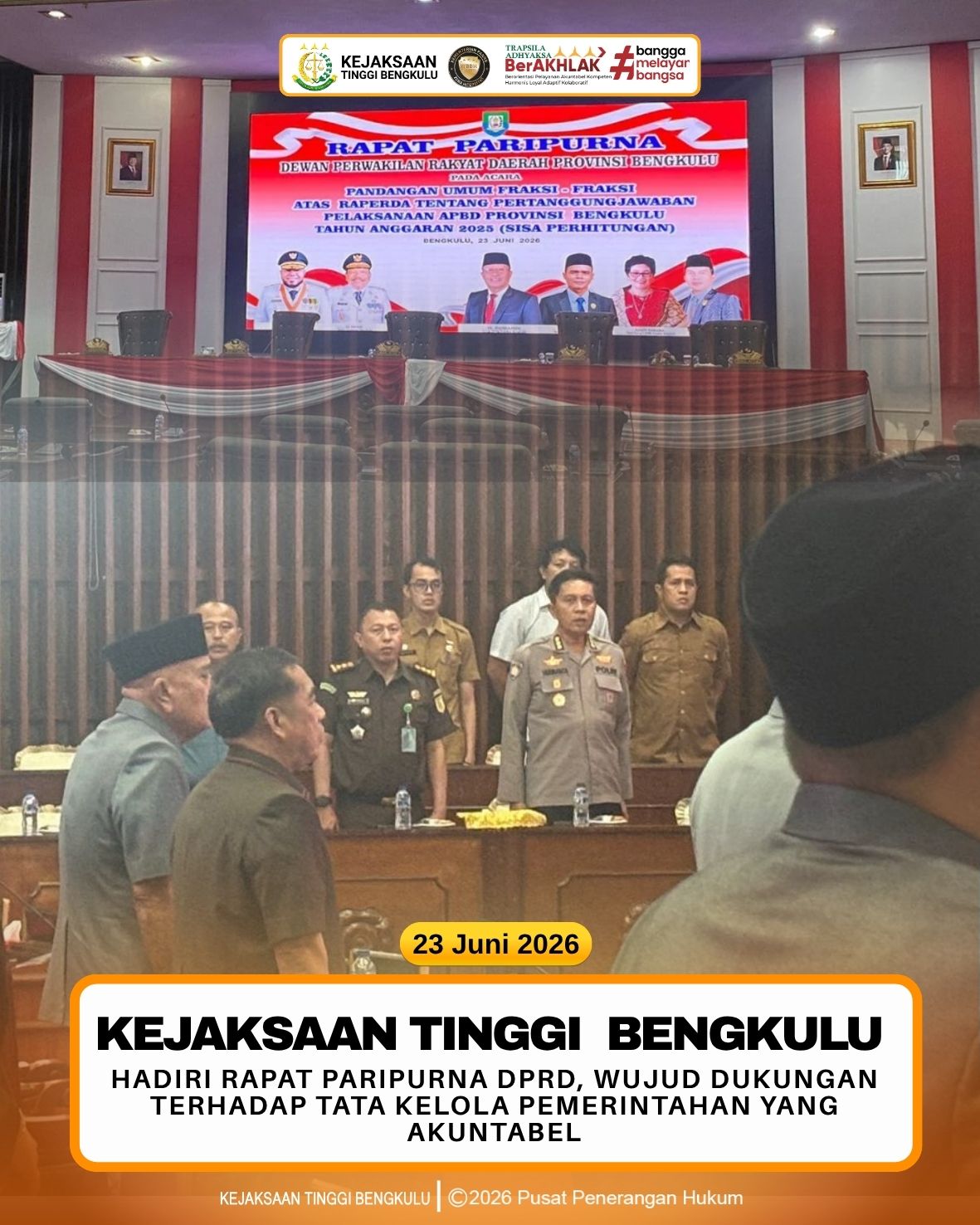 Kejaksaan Tinggi Bengkulu Hadiri Rapat Paripurna DPRD Wujud Dukungan terhadap Tata Kelola Pemerintahan yang Akuntabel