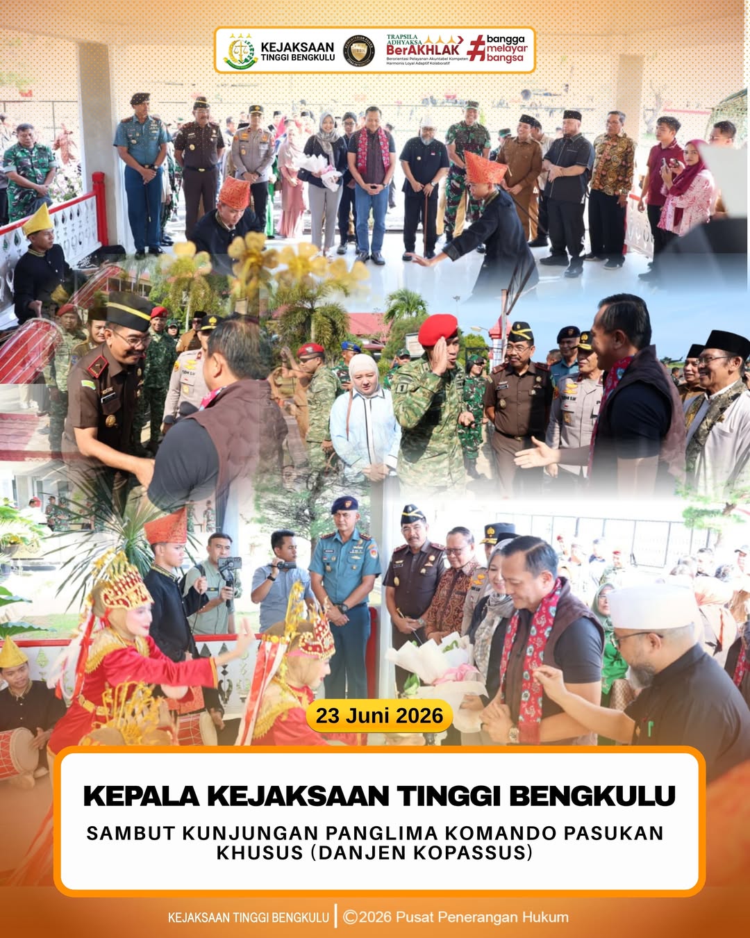 Kepala Kejaksaan Tinggi Bengkulu Sambut Kunjungan Panglima Komando Pasukan Khusus