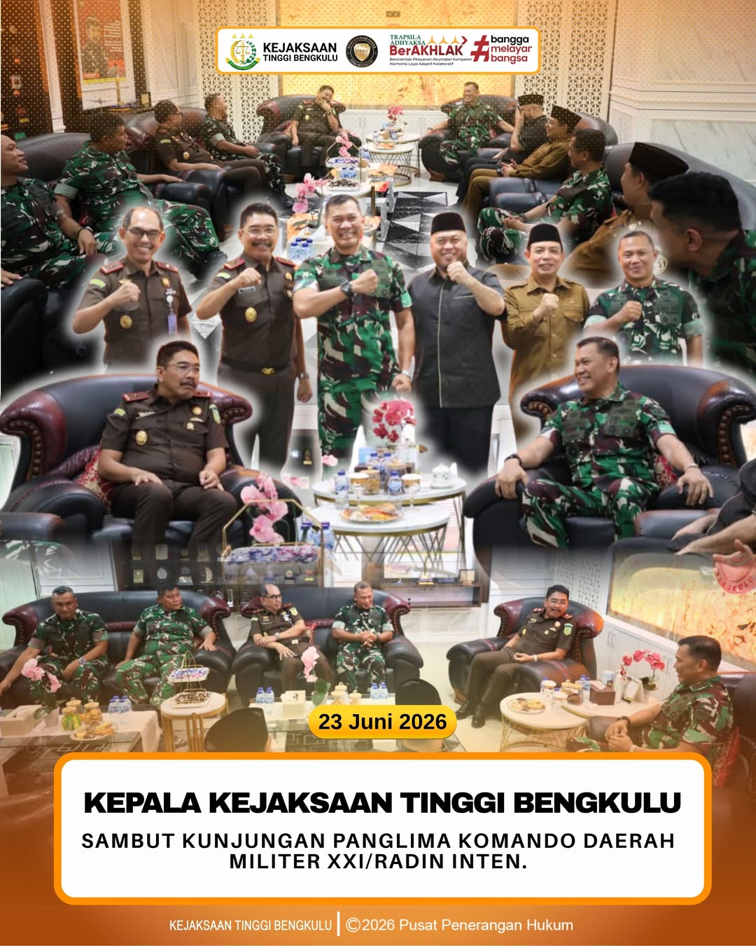 Kepala Kejaksaan Tinggi Bengkulu Sambut Kunjungan Panglima Komando Daerah Militer XXIRadin Inten