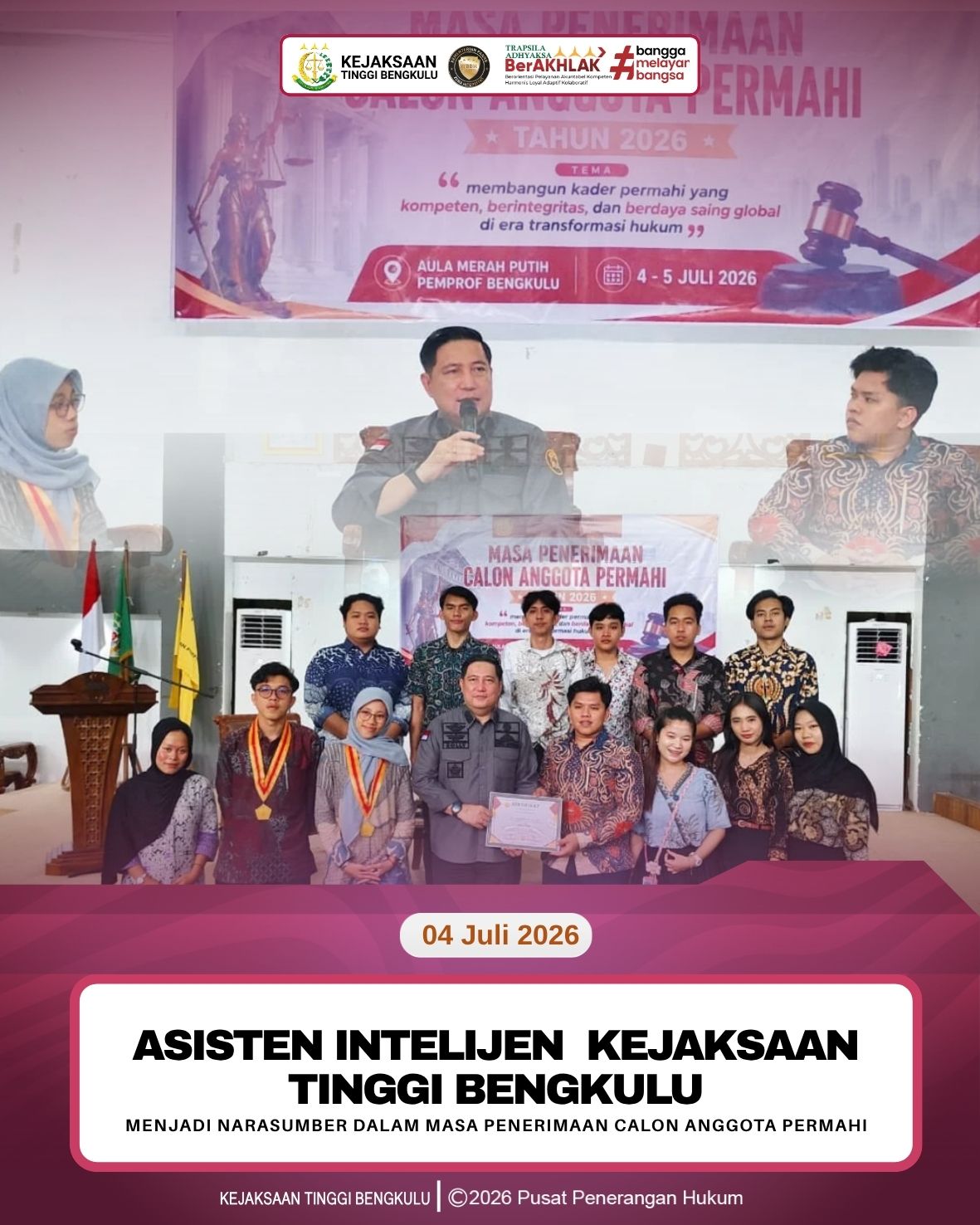 Asisten Intelijen Kejati Bengkulu Menjadi Narasumber dalam Masa Penerimaan Calon Anggota PERMAHI