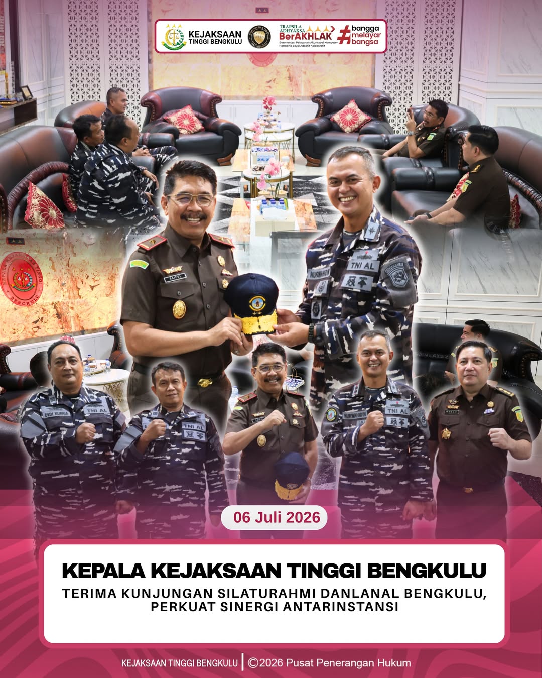 Kepala Kejaksaan Tinggi Bengkulu Terima Kunjungan Silaturahmi Danlanal Bengkulu Perkuat Sinergi Antarinstansi
