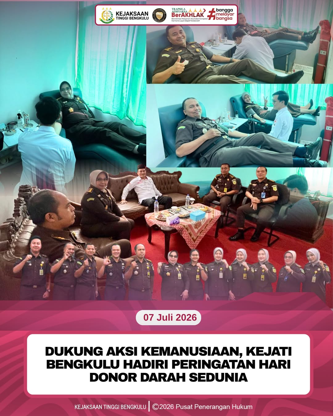 Dukung Aksi Kemanusiaan Kejati Bengkulu Hadiri Peringatan Hari Donor Darah Sedunia