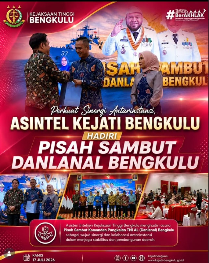 Perkuat Sinergi Antarinstansi Asintel Kejati Bengkulu Hadiri Pisah Sambut Danlanal Bengkulu