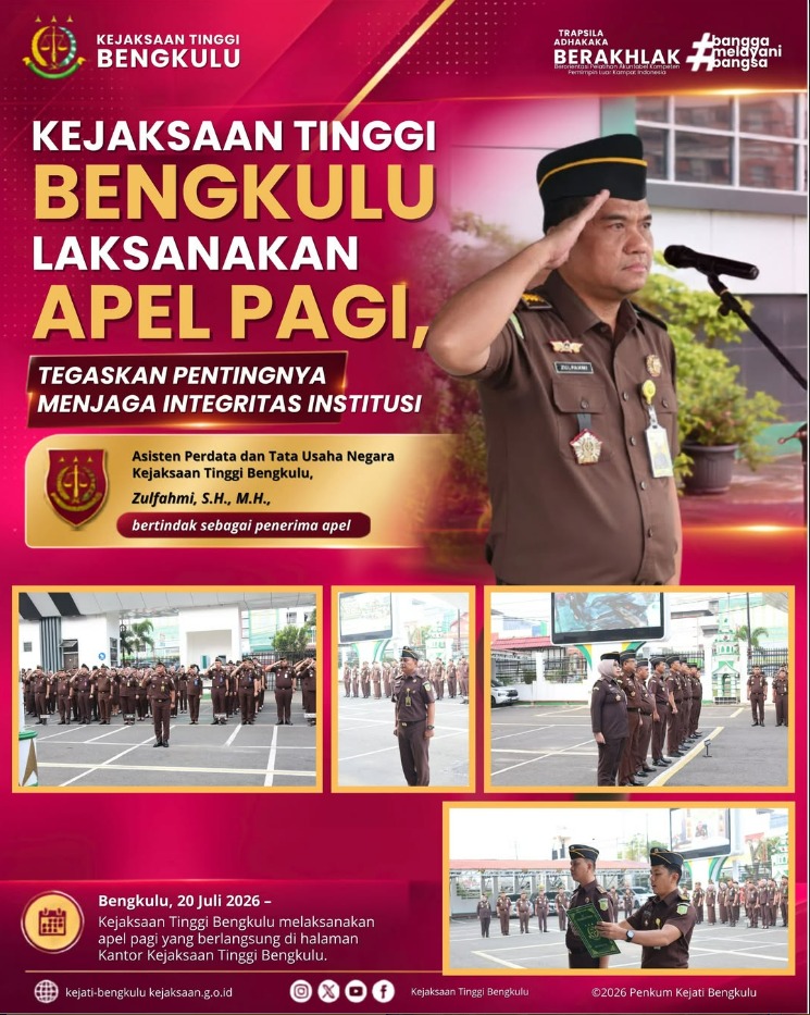 Kejaksaan Tinggi Bengkulu Laksanakan Apel Pagi Tegaskan Pentingnya Menjaga Integritas Institusi