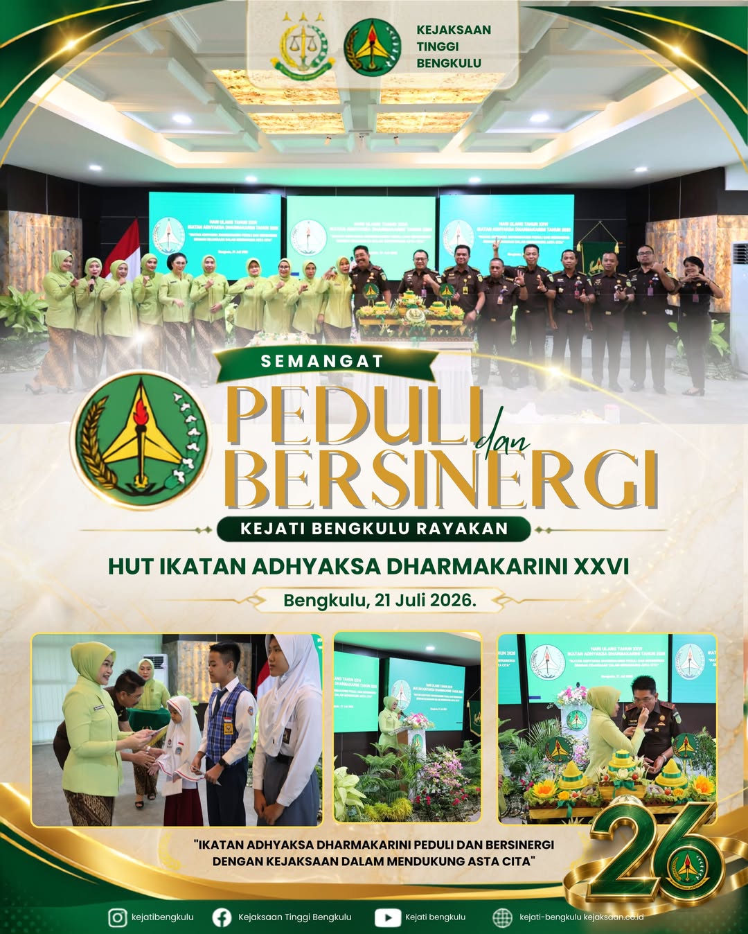 Semangat Peduli dan Bersinergi Kejati Bengkulu Rayakan HUT Ikatan Adhyaksa Dharmakarini XXVI