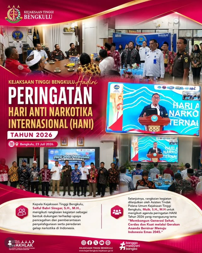 Kejaksaan Tinggi Bengkulu Hadiri Peringatan Hari Anti Narkotika Internasional HANI) Tahun 2026