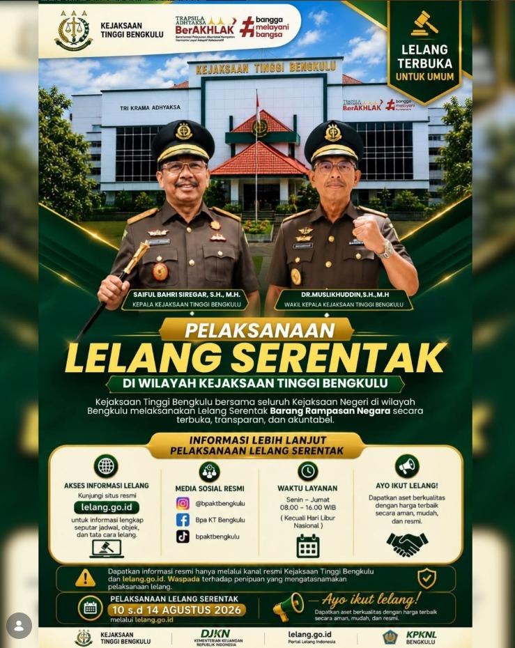 Lelang serentak di wilayah Kejaksaan Tinggi Bengkulu