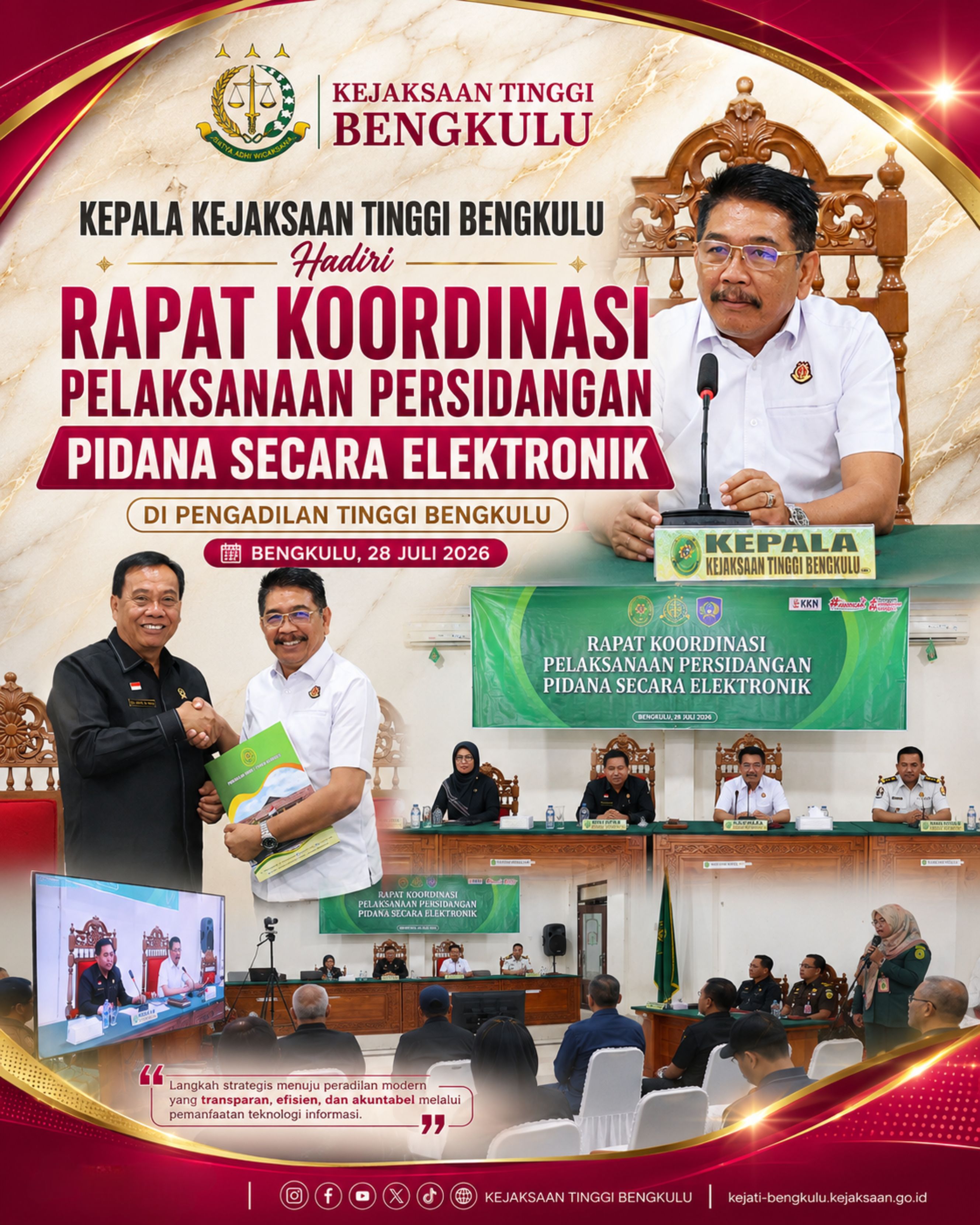 Kepala Kejaksaan Tinggi Bengkulu Hadiri Rapat Koordinasi Pelaksanaan Persidangan Pidana Secara Elektronik di Pengadilan Tinggi Bengkulu