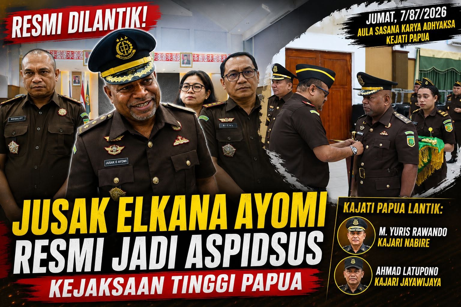 Jusak Elkana Ayomi Resmi Dilantik sebagai Aspidsus Kejati Papua