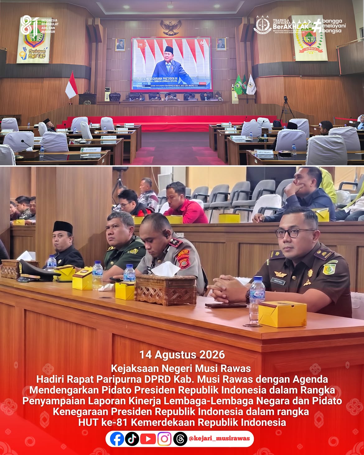 Kasi PAPBB Kejari Musi Rawas Hadiri Rapat Paripurna DPRD Dengarkan Pidato Kenegaraan Presiden RI