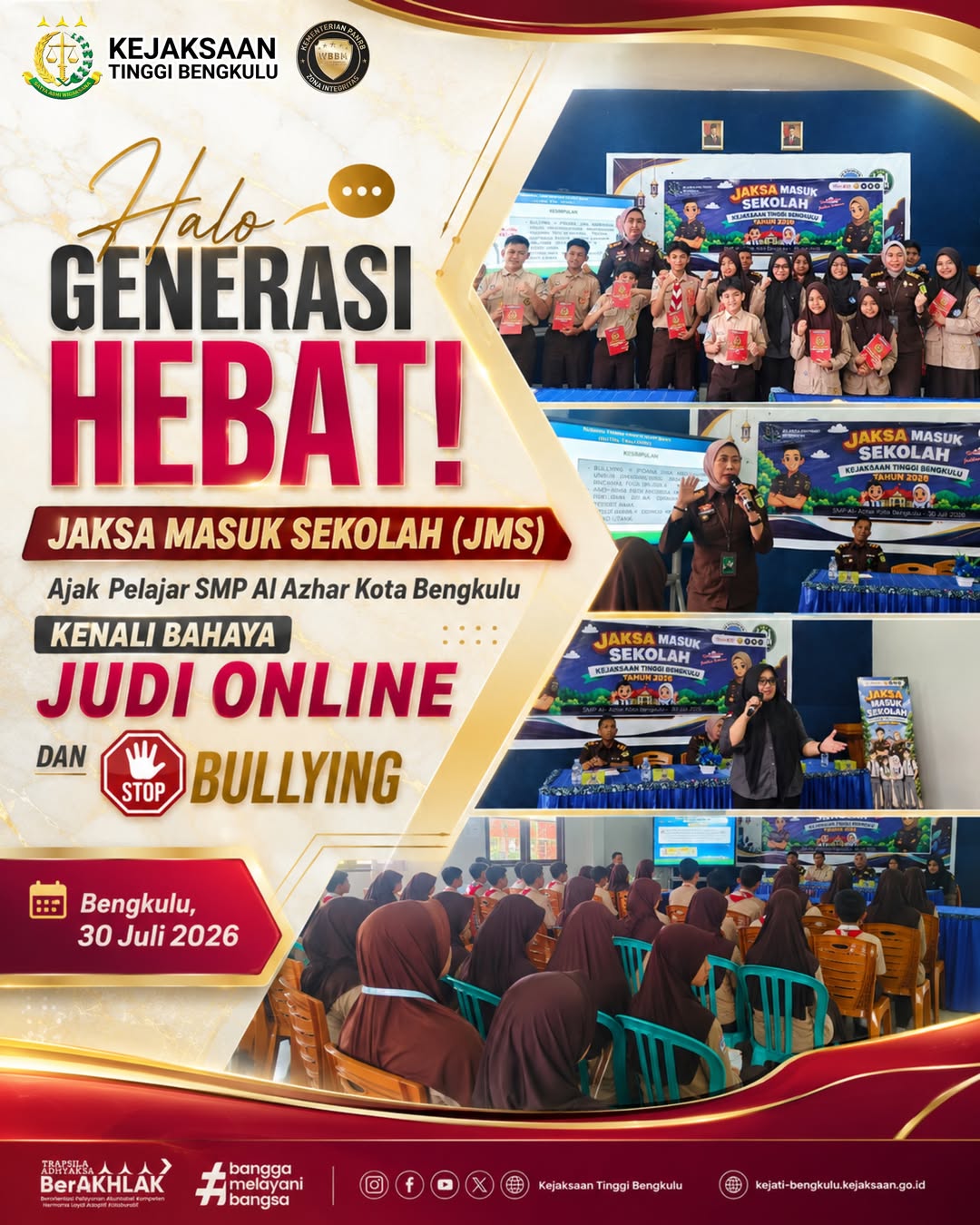 Halo Generasi Hebat Jaksa Masuk Sekolah JMS) Ajak Pelajar SMP Al Azhar Kota Bengkulu Kenali Bahaya Judi Online dan Stop Bullying