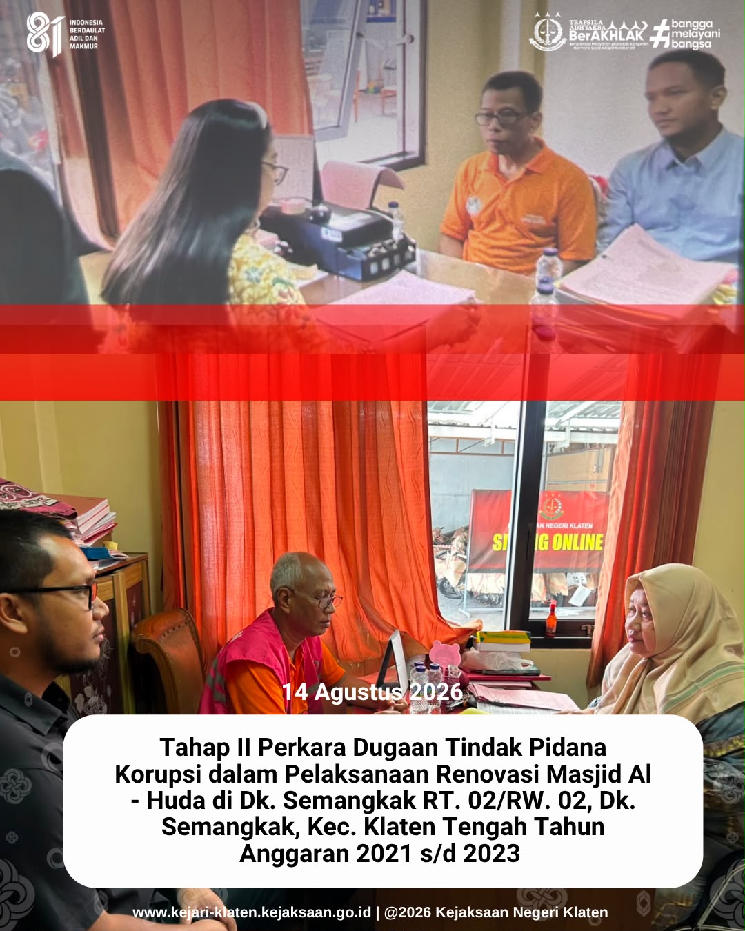 Tahap II atas nama Terdakwa MN) dan N) Perkara Tindak Pidana Korupsi