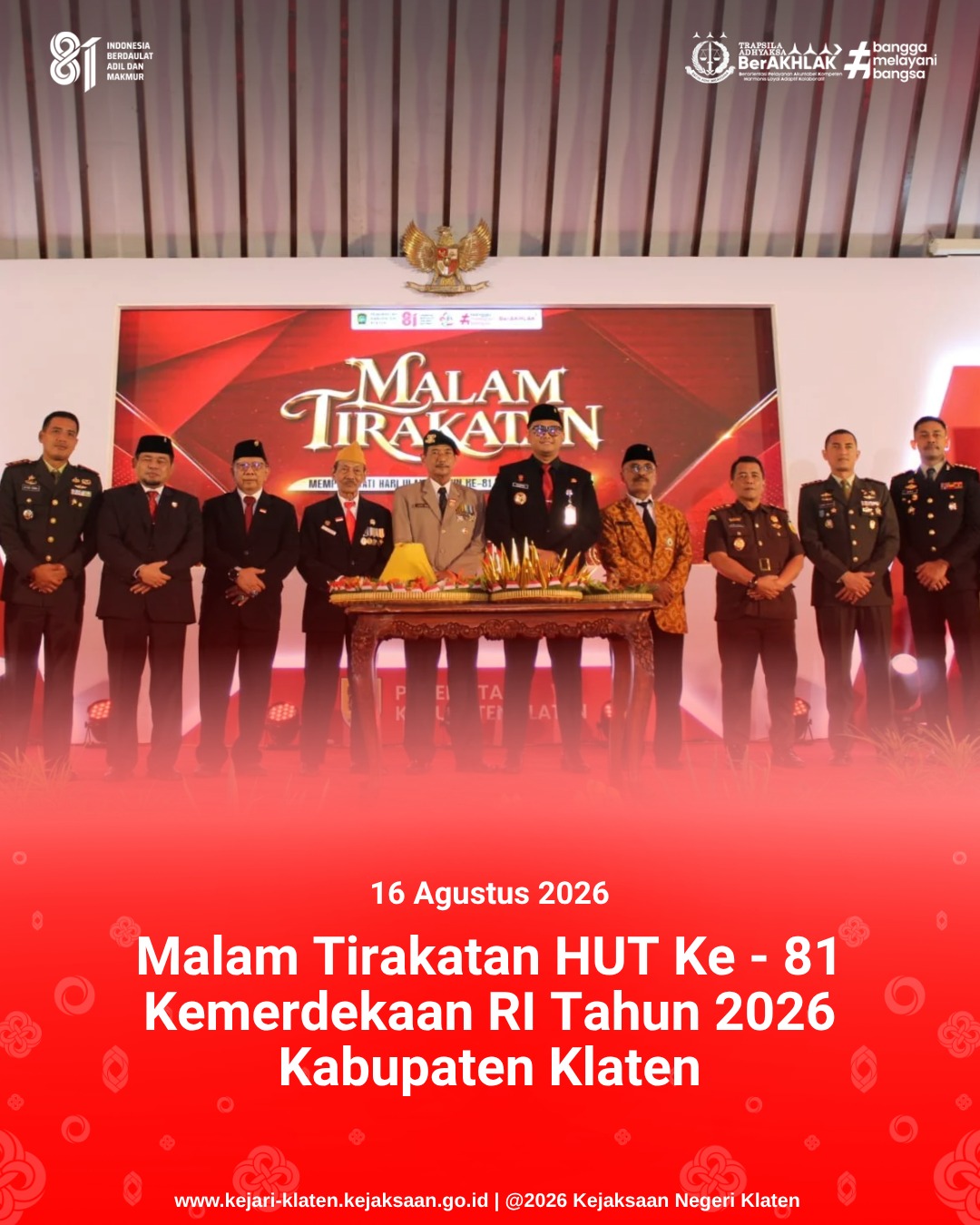 Malam Tirakatan HUT Ke - 81 Kemerdekaan RI Tahun 2026 Kabupaten Klaten