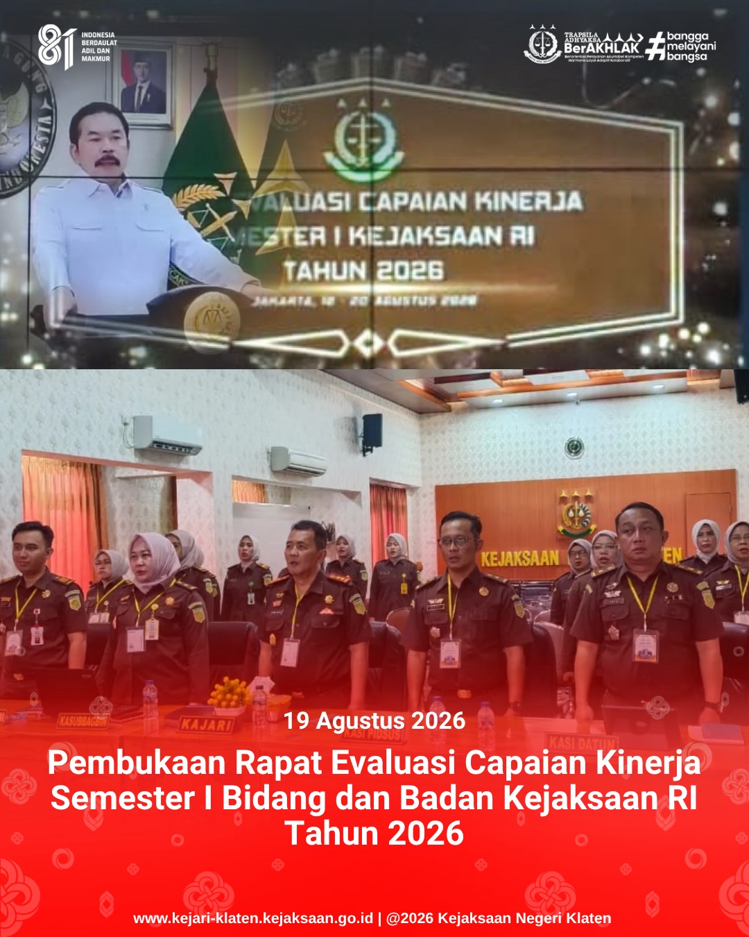 Zoom Meeting Rapat Evaluasi Capaian Kinerja Semester I Bidang dan Badan Kejaksaan RI Tahun 2026