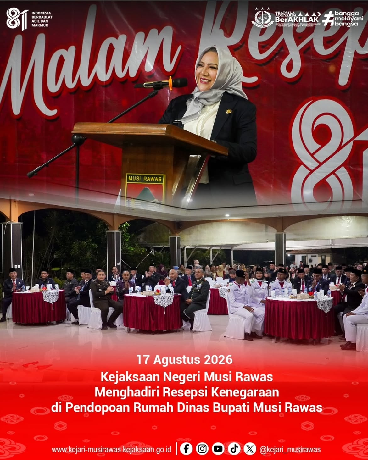Kepala Seksi Intelijen Kejaksaan Negeri Musi Rawas Rio Purnama SH MH Menghadiri Resepsi Kenegaraan di Pendopoan Rumah Dinas Bupati Musi Rawas